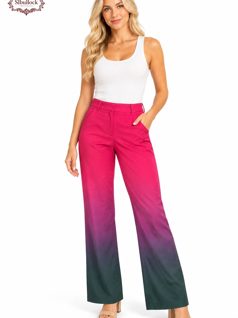P23 Trina Turk Ombre Pants Size 8 Pink Purple Blue Green Made in USA